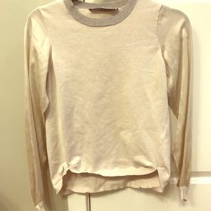 Karen Millen Cream and white Silk-sleeve Pullover
